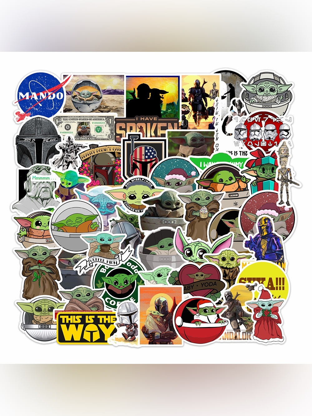 New 50 Pcs Mandalorian & Baby Yoda Grogu Waterproof Vinyl Sticker Pack